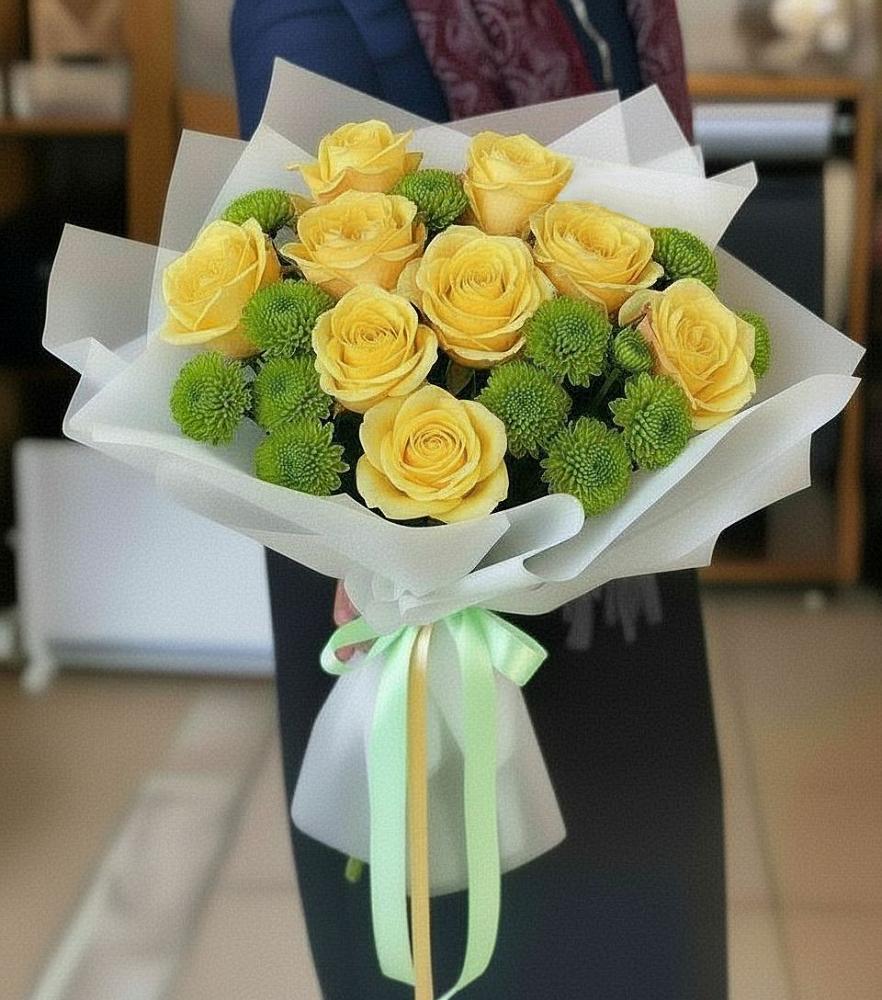 Букет цветов из: Хризантемы и Розы в Салавате