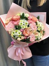 Букет нежные объятья в Салавате Букет цветов из: Гвоздики, Розы и Хризантемы в Салавате