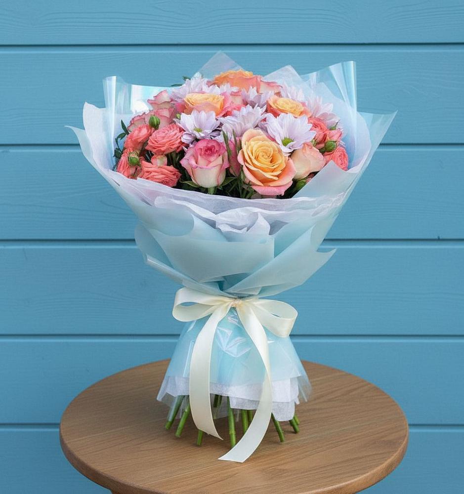 Букет цветов из: Хризантемы и Розы в Салавате