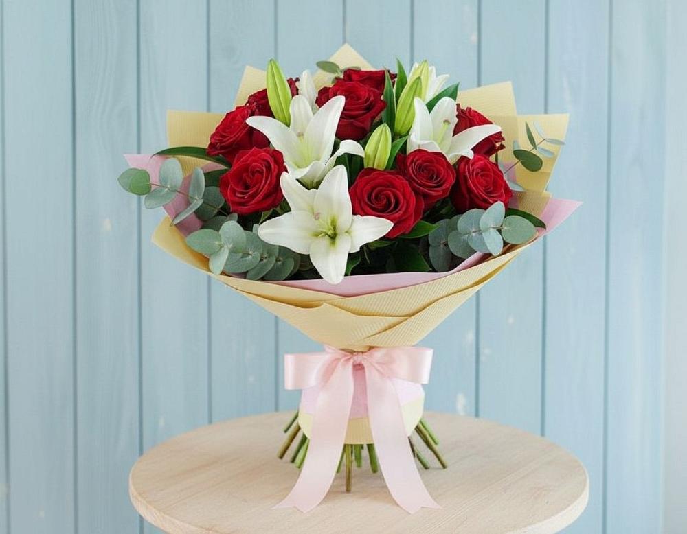 Букет цветов из: Лилии и Розы в Салавате