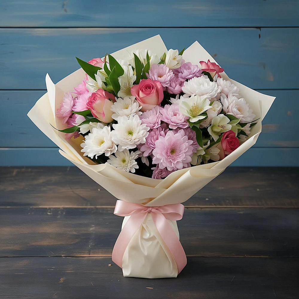 Букет цветов из: Хризантемы, Альстромерии и Розы в Салавате